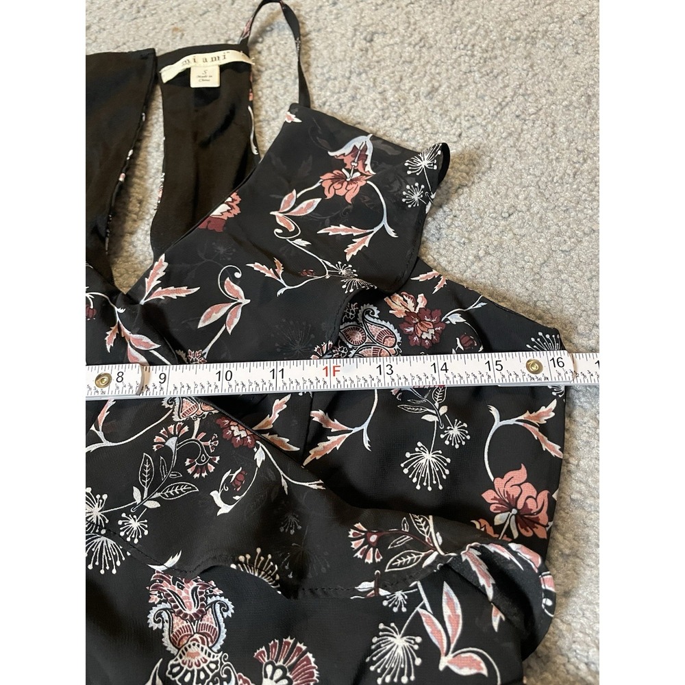 Francesca's Mi Ami Faux Wrap Dress Sz S Black Pink Floral Ruffles City Clubwear - Picture 8 of 14